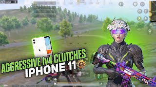 AGGRESSIVE 1v4 CLUTCHES IN IPHONE 11📱❤️ || SMOOTH + EXTREME GRAPHICS ❤️ #bgmi #pubgmobile #viral