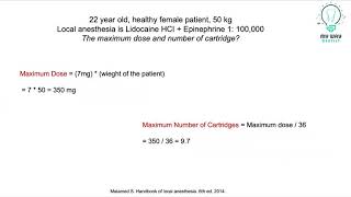 Calculation of Maximum dose of Local Anesthesia & Number of Cartridge