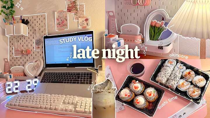 late night study vlog💌lots of coffee🧋sushi time, skincare routine, notes, productive& aesthetic🖇️