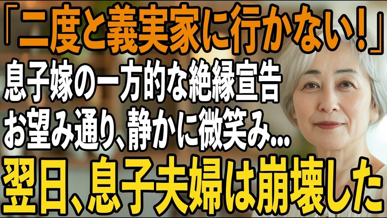 「義実家になんか二度と行きたくない」姑の私へ一方的に絶縁を宣告する息子嫁→お望み通りにしてやった結果【シニアライフ】【60代以上の方へ】