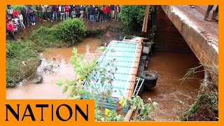 Three narrowly escape death after lorry plunges into Ena River on Embu-Meru highway