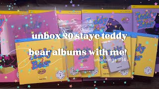 🧸 unboxing 20 stayc teddy bear albums from ktown, weverse and makestar! | unboxings #13