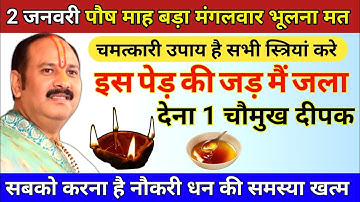 2 जनवरी पौष माह बड़ा मंगलवार के दिन इस पेड़ की जड़ में जला देना 1 चौमुख दीपक - pradeep ji mishra