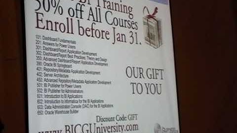 Oracle BI Tech Day (10 of 10): Oracle BI Training.  50% Off All Courses. Discount Code: GIFT