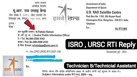 ISRO URSC RTI Reply Technician B Fitter