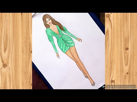 Yeşil mini elbise çizimi / Çok kolay çizim videosu 💚