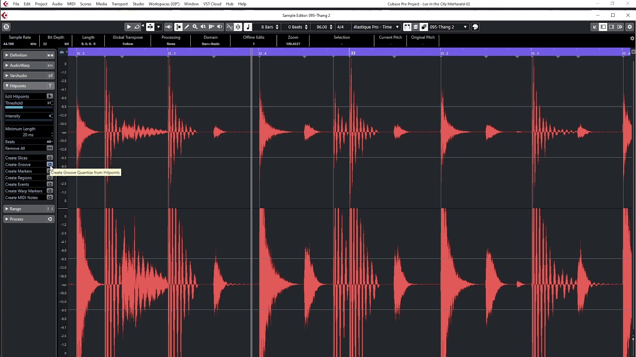 Cubase: How to extract a groove from a drumloop to use it as quantise template.