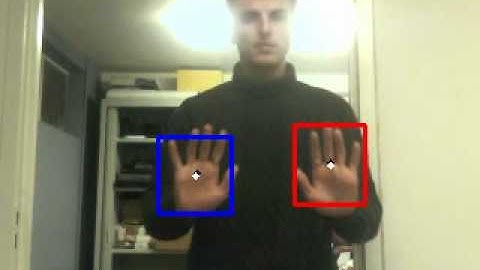 Real-time hand tracking by particle filter fusion (vid2)