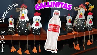 GALLINITAS DECORATIVAS para Cocina o jardín Con BOTELLAS PLASTICAS Recicladas| Garrafa pet