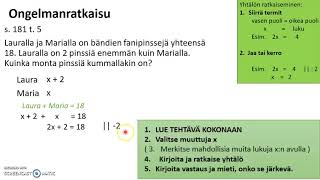 Yhtälönratkaisu: sanallinen tehtävä / ongelmanratkaisu