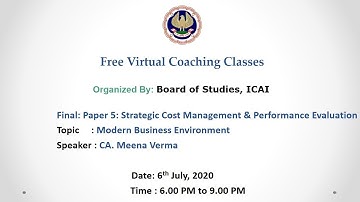 Final: Paper 5: Strategic Cost Management & Performance Evaluation: Evening Session: 06.07.2020