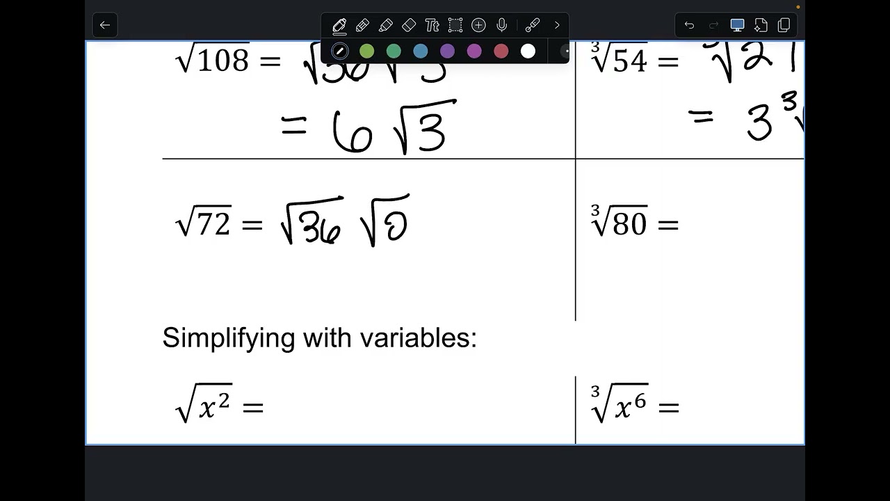 ALG 2 TRIG - 7.2 Day 1: Simplify, Multiply, Divide Radicals
