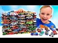 Vlad y niki se divierten con coches de juguete  desafo hot wheels city slime