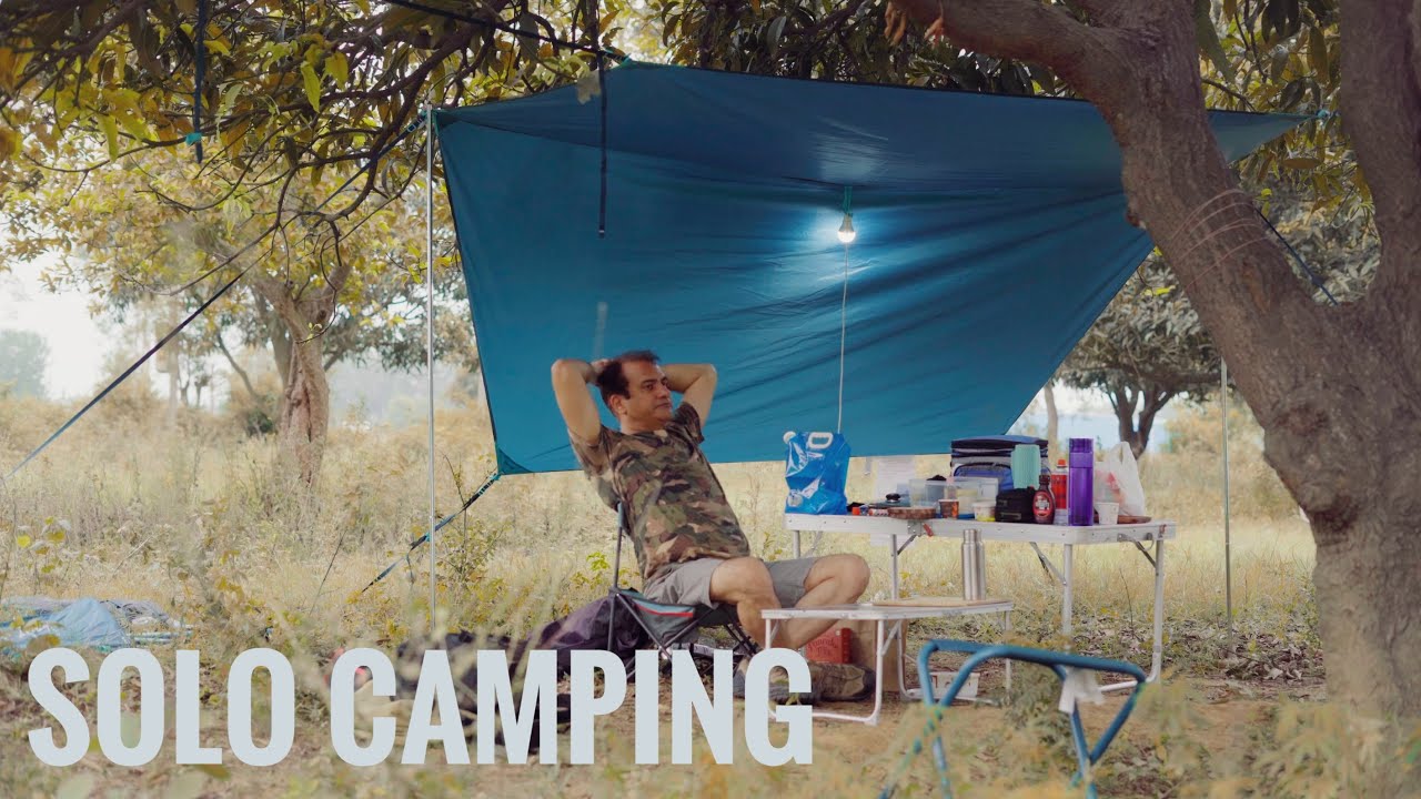 Solo Camping with Decathlon MH100 Blue Tarp YouTube