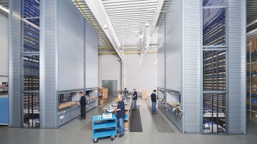 High-tech warehouse with Hänel Lean-Lift® systems featuring premium finishes