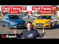 Ford Focus ST manual v auto + Golf GTI drag race: 0-100, 1/4 mile, sound check & brake test! 2020