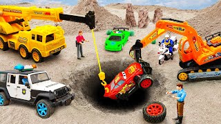 Rescue Police Car and Cement Trucks, McQueen, Bridge Construction | Funny stories police car