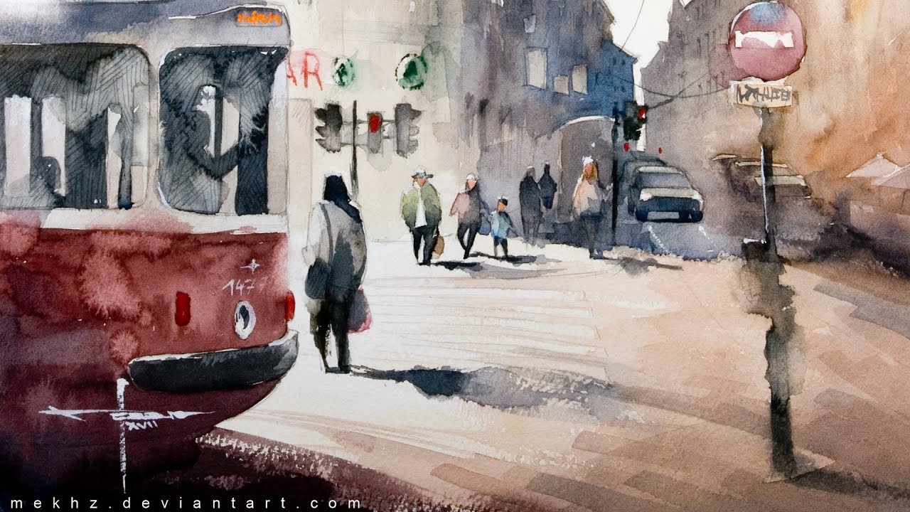 Watercolor - Speed painting - Vienna Cityscape 2 - Timelapse