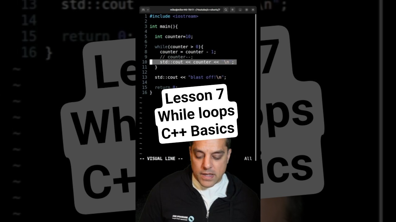 while loops - countdown program [Learn C++ Shorts Lesson 7]