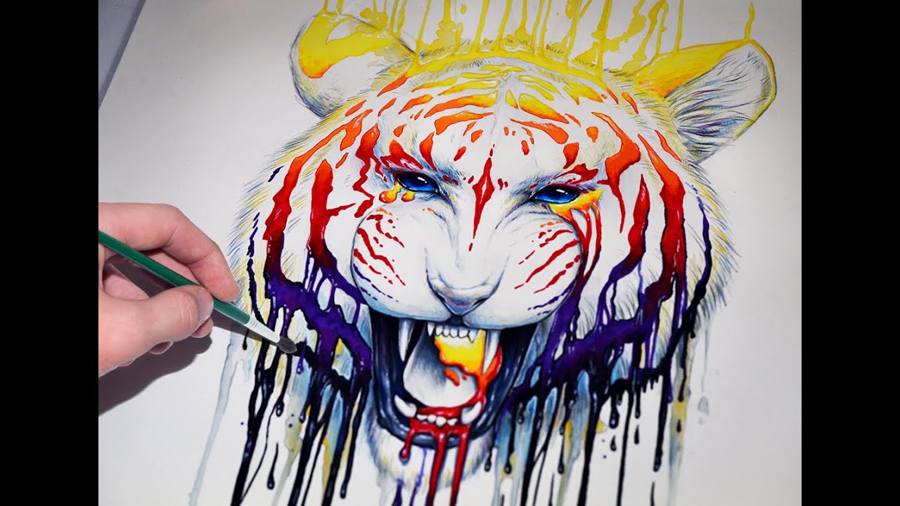 Download Speedpainting - "Fading" - How to paint a colorful tiger with markers and watercolors - Tutorial ...