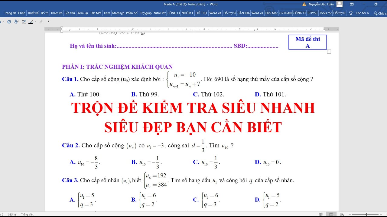 Trộn đề siêu nhanh siêu đẹp với BTPRO 2022 trắc nghiệm và tự luận