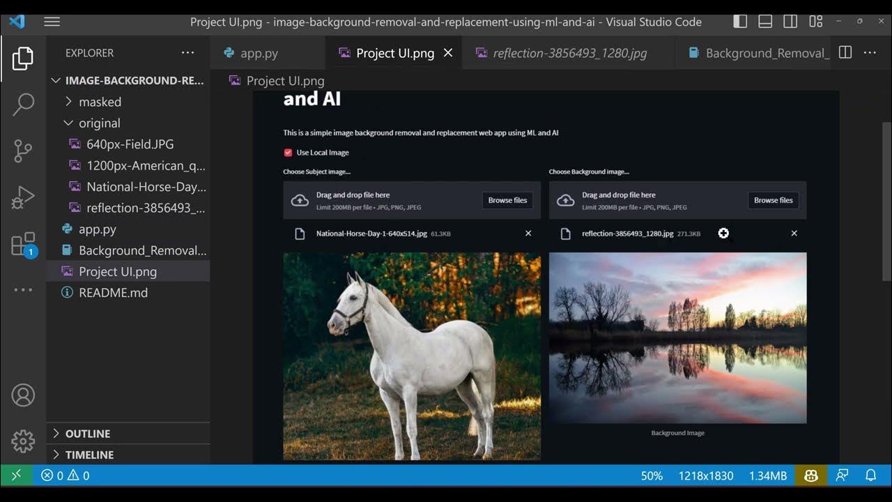Building streamlit ui for image background removal using ml and ai in