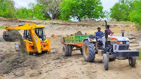 JCB fully loading mud to Eicher 551 tractor | jcb tractor