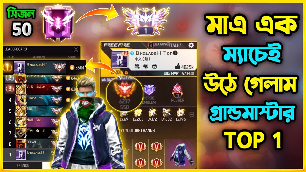 নতুন Rank Season 50 এ মাত্র এক ম্যাচেই উঠে গেলাম গ্রান্ডমাস্টার Top1😱 টপ ১ উঠার আগের ম্যাচ কেমন ছিল?