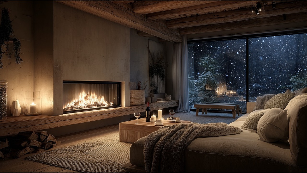 Fireplace Sleep ✨ Snowy Alpine Cabin Night Ambience | No Music | 2 Hours