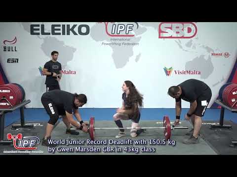 World Junior Record Deadlift with 150.5 kg and Total with 348 kg by Gwen Marsden GBR in 43kg class