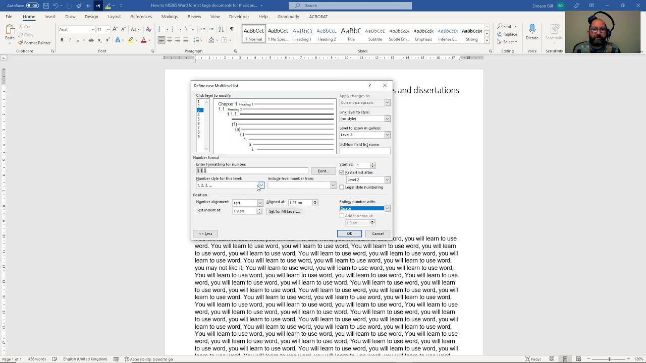 How to MS365 Word 3 Setting a Multi Level list + Headings and