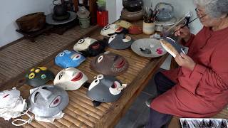 Process of Making Korean Traditional Masks using Calabash by an Artisan.