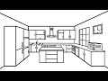 How to draw modern kitchen design in two point perspective  stepbystep