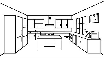 How to Draw Modern Kitchen Design in Two Point Perspective | Step-by-Step