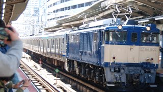 「タイフォン有り!!」e217系廃車回送ef64-1030+e217系 y-22編成（基本）が横浜駅7番線を通過するシーン。配9441レ