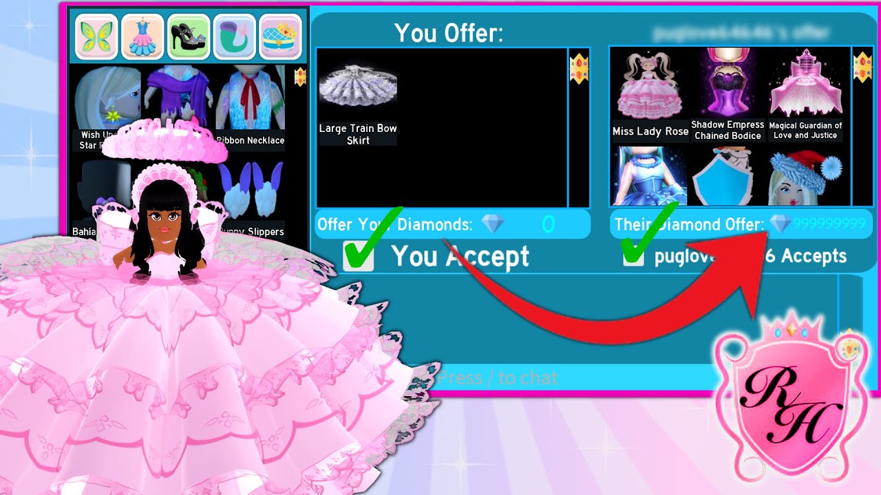 What Will People Give Me For The Large Train Bow Skirt Roblox Royale High Trading Challenge Youtube - roblox royale high large train bow skirt