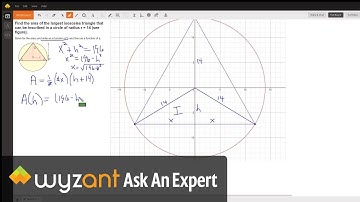 Find max area of isosceles triangle inscribed in circle of radius 14 (part 1 -- in terms of h)