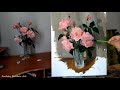 Как нарисовать розовые розы на сером. Этюд маслом на холсте