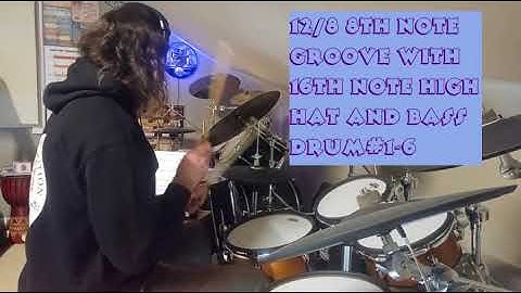 Tutorial series 17: 12/8 8th note groove with 16th note high hat, snare and bass drum variations 1-6