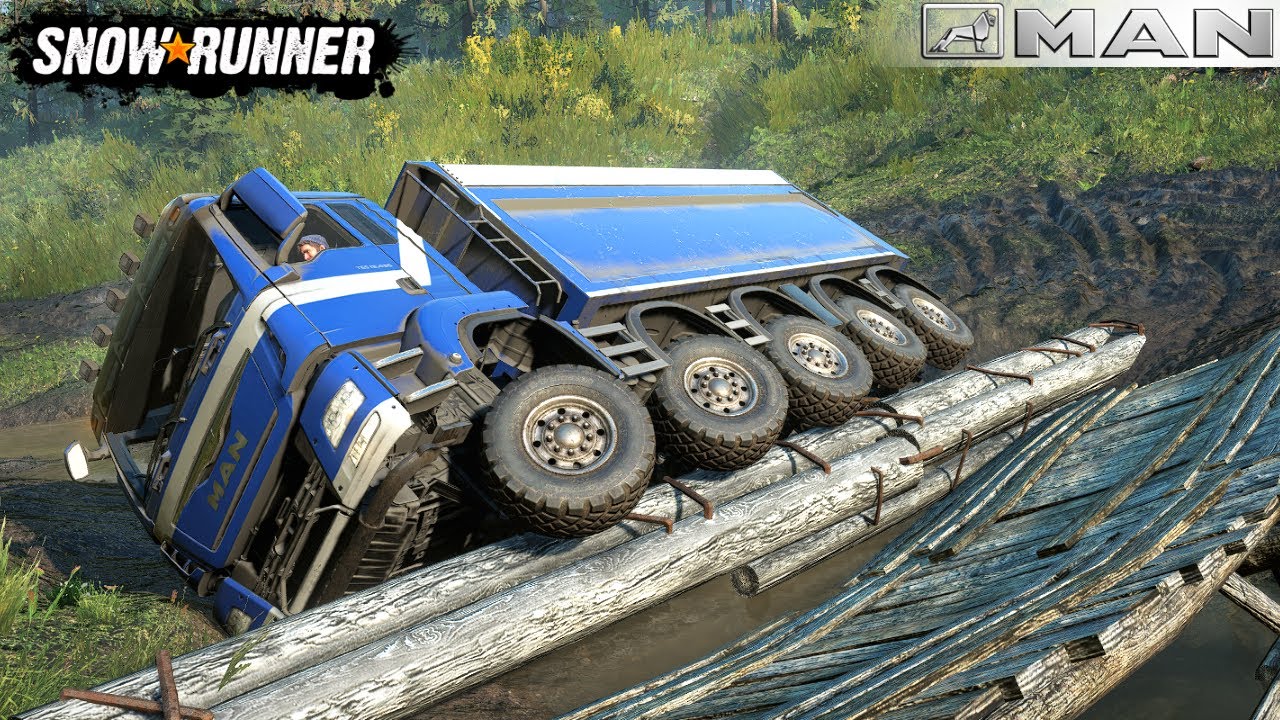 SnowRunner -  MAN Dump Truck Falls Through On The Bridge