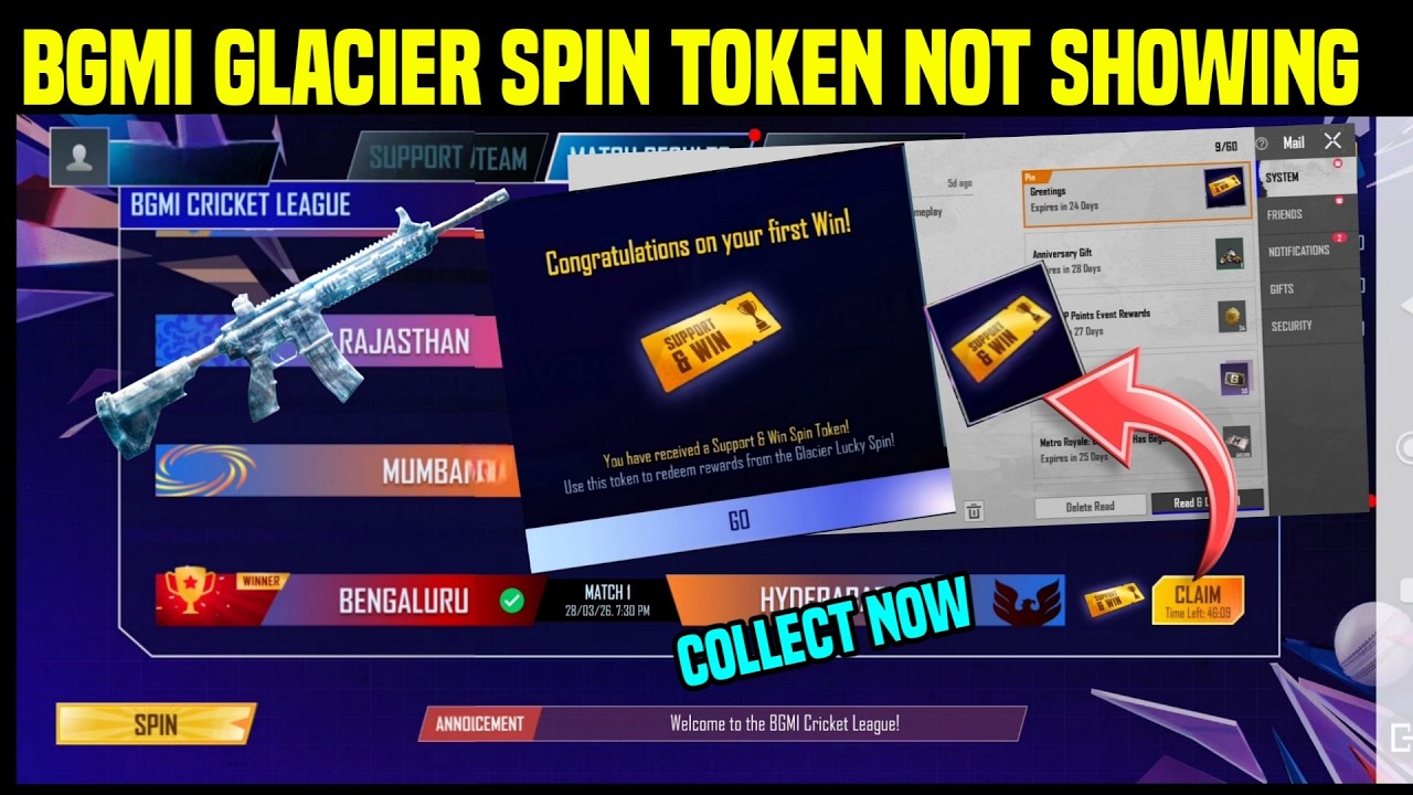 BGMI GLACIER SPIN TOKEN NOT SHOWING IN MAIL BOX / HOW TO GET GLACIER ...