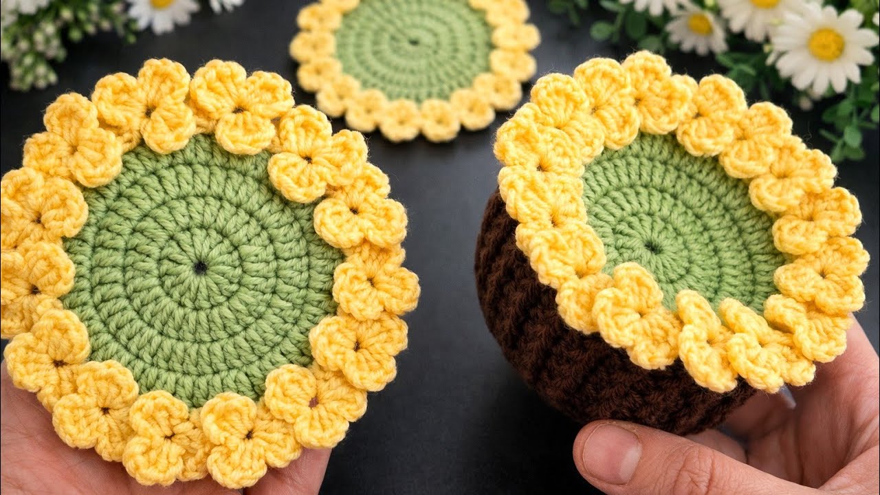 3 in 1 Crochet Idea 😍 Colorful Flower Coasters for Coffee Cups | Easy Motif That Makes MONEY 💰