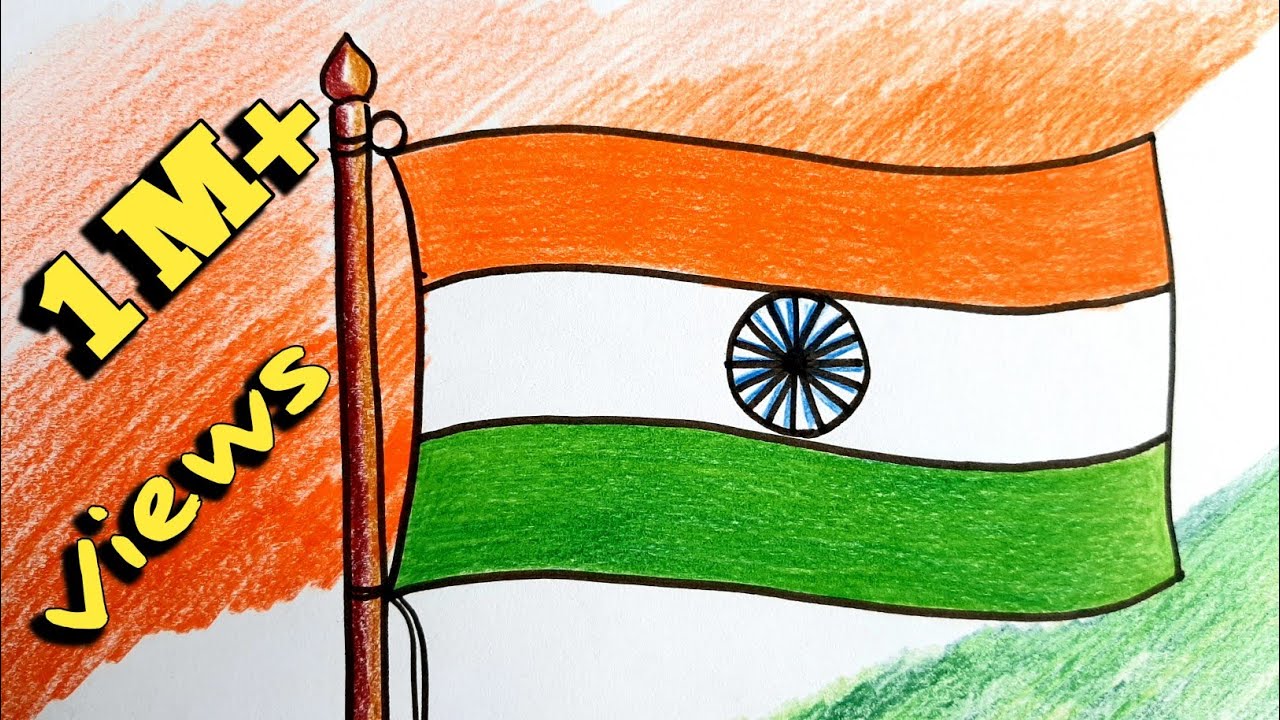 How to draw INDIAN FLAG step by step/Easy FLAG drawing/crayon colour