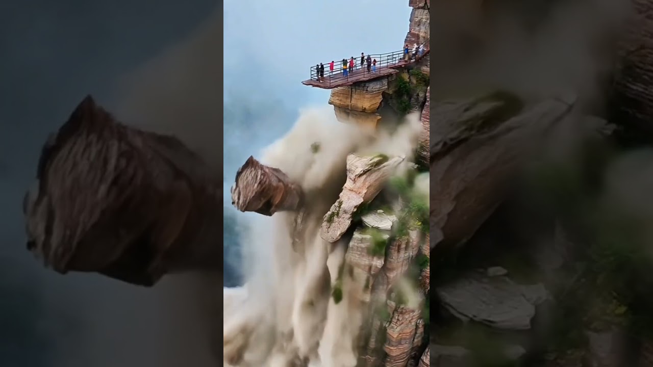Tourist Viewing Platform Collapse with Falling People