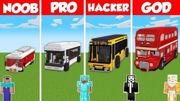 BUS CAR BASE HOUSE BUILD CHALLENGE - Minecraft Battle: NOOB vs PRO vs HACKER vs GOD / Animation