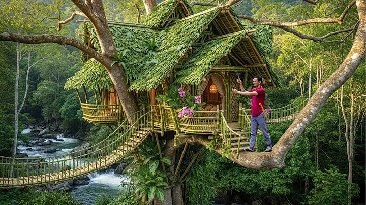 Building a Treehouse with Fresh Bamboo - Survival in the Tropical Rainforest