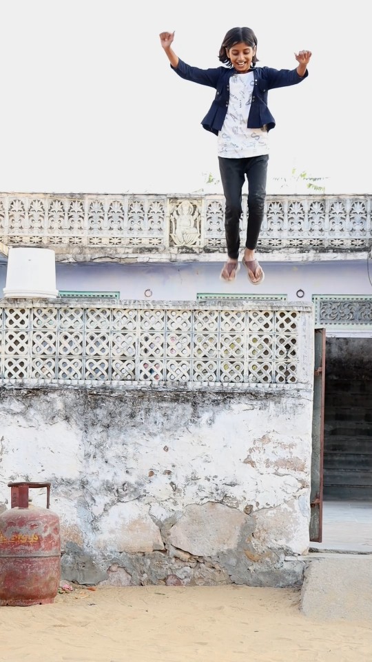 Long jump challenge?? village family #shorts #jump #trending