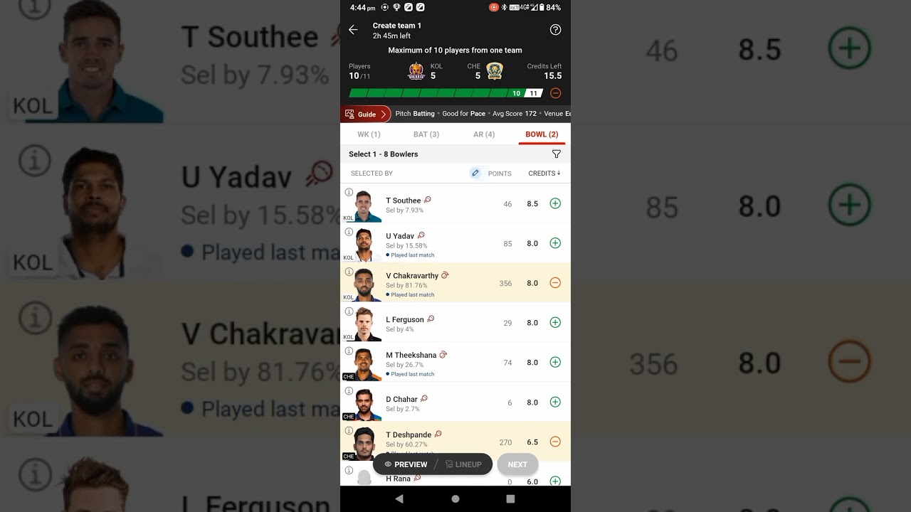 CHE vs KOL dream  11 team today predication