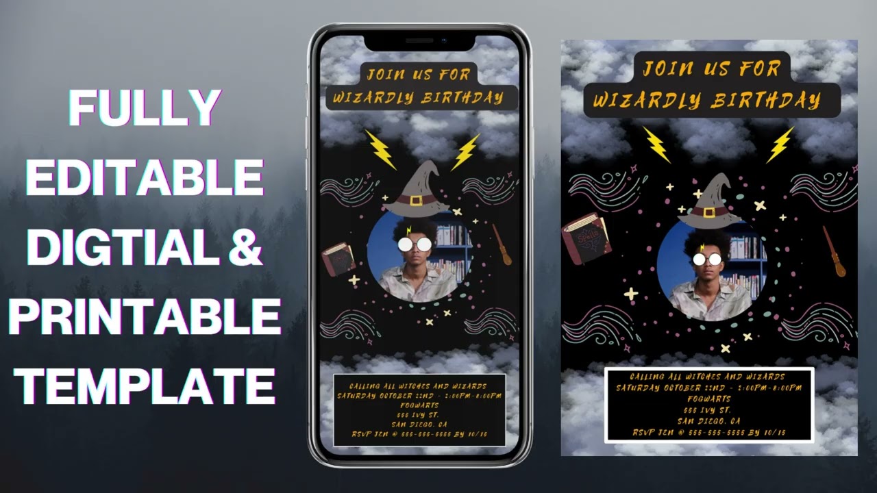 Harry Potter Themed Invitations - Wizard Invitation Template - Fat Cat Designz