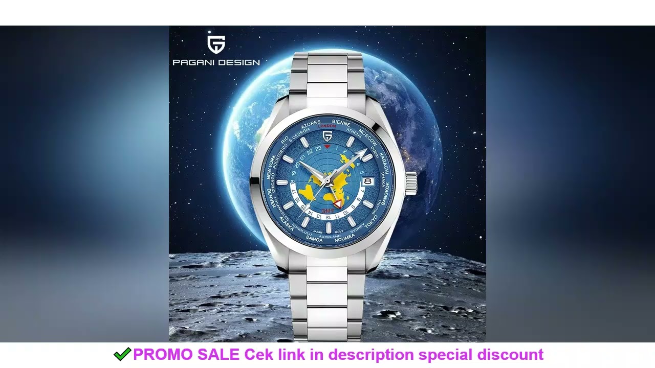 PAGANI DESIGN 2025 New World time GMT Zone Map Men's Watches Automatic Watch For Men NH34A Mechanica